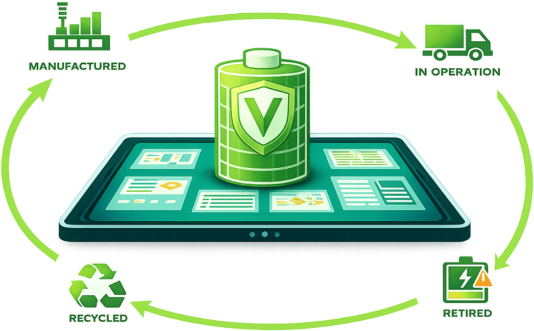 The battery lifecycle: from manufactured, to in-operation, to decommissioned, to recycled.